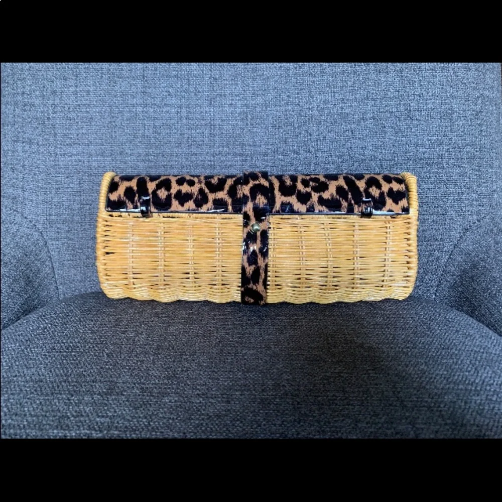 J Crew Wicker & Leopard Print  Clutch NWOTs
